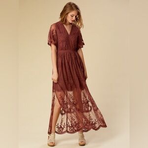 Pinkblush mauve lace overlay maxi dress nwot